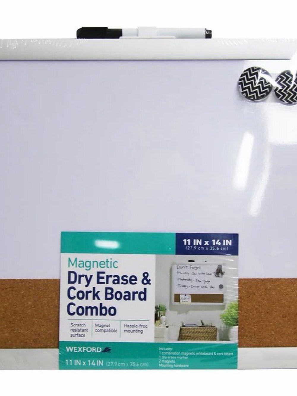 Wexford Magnetic Dry Erase & Cork Board Combo - White & Brown
